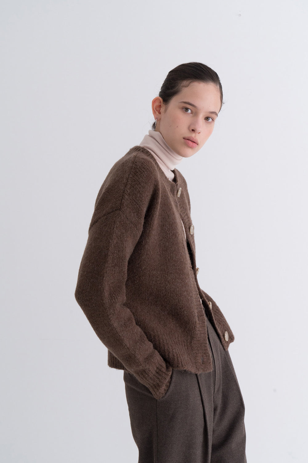 Comfy Pintuck Wool Pants Brown