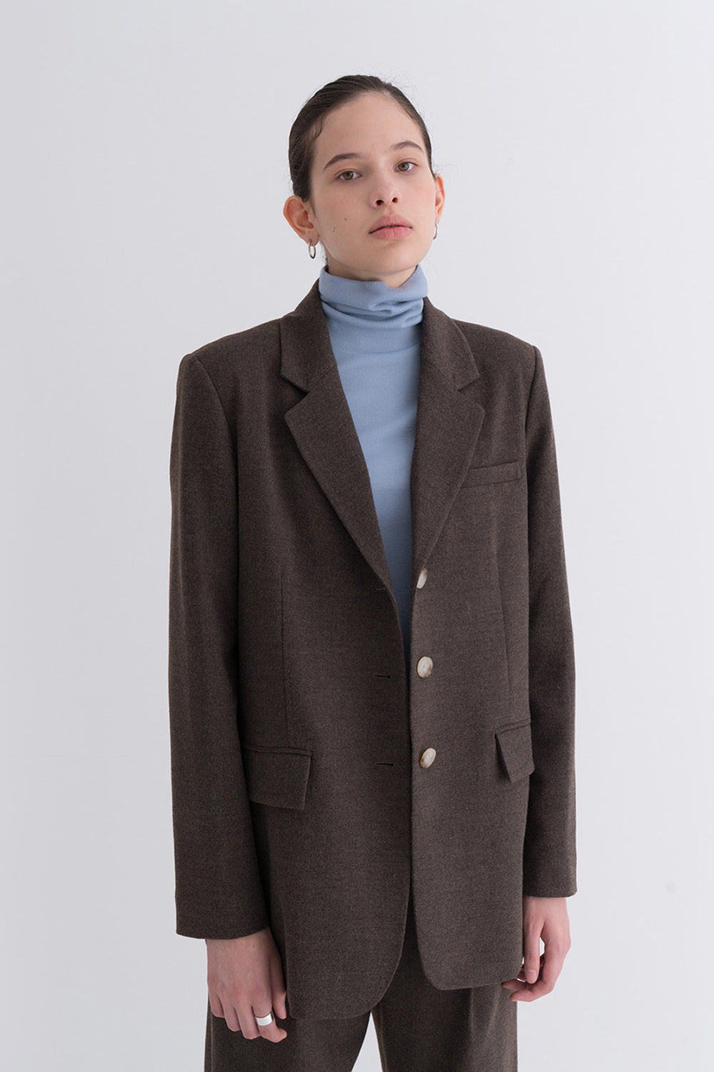 Natural Mannish Basic Wool Jacket Brown