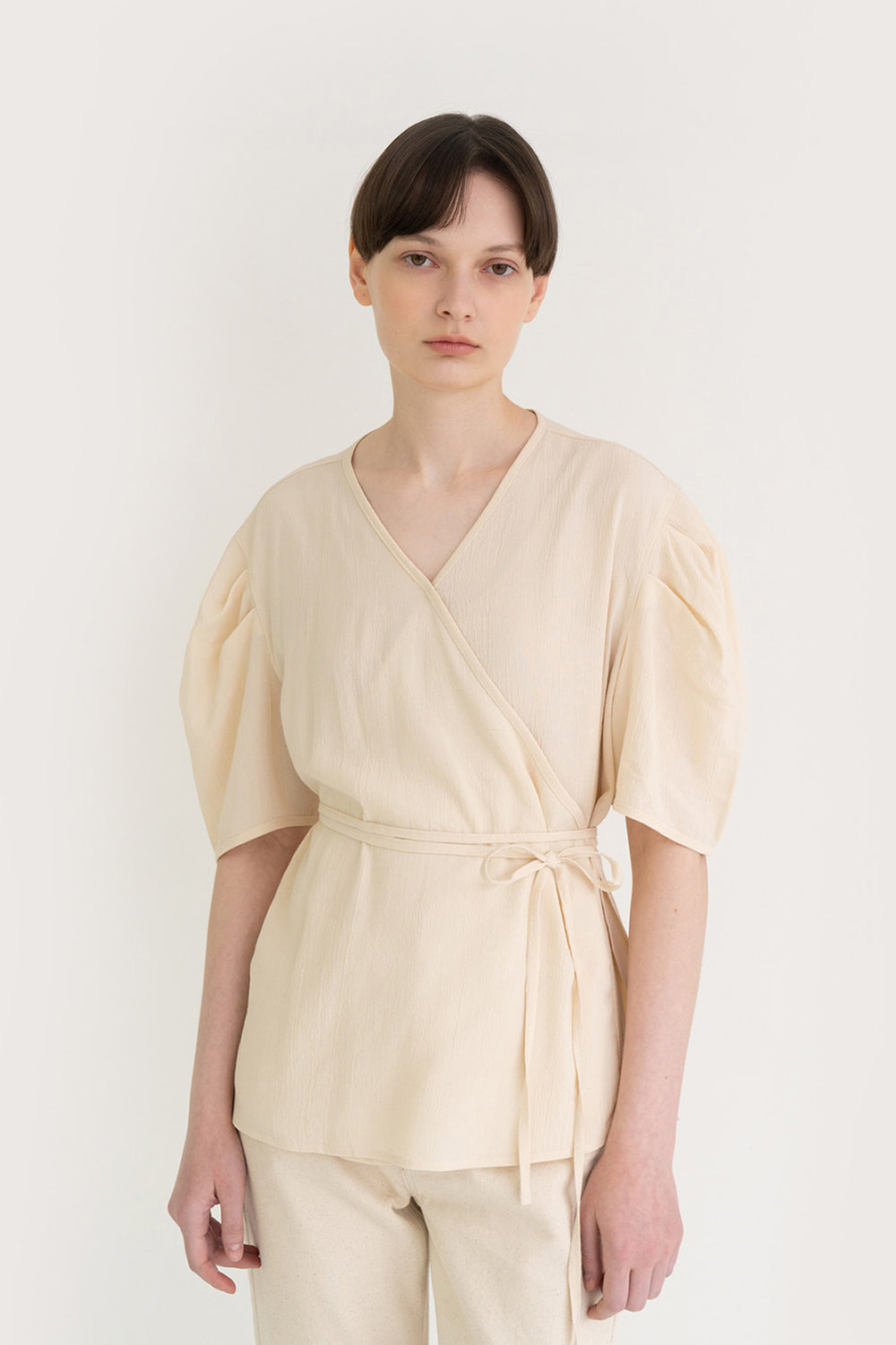 Texture Puff Wrap Top Cream