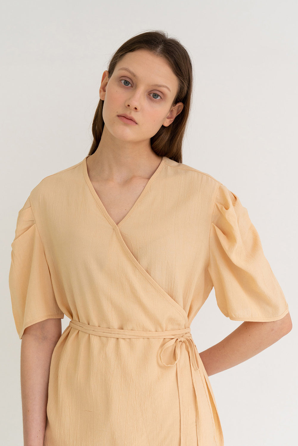 Texture Puff Wrap Top Beige