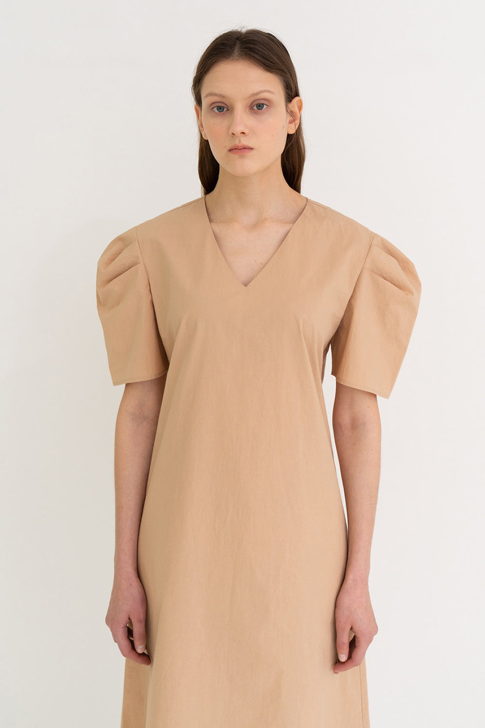 Mono Puff Long Dress Beige