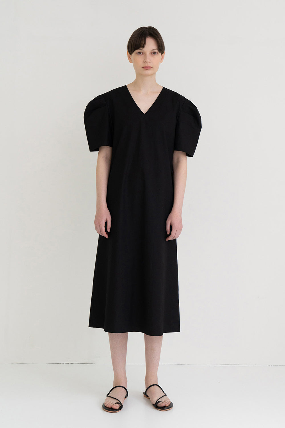 Mono Puff Long Dress Black