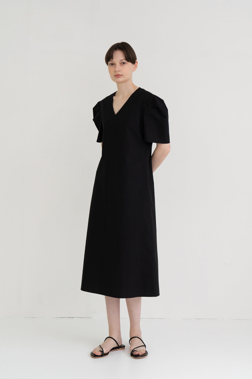 Mono Puff Long Dress Black