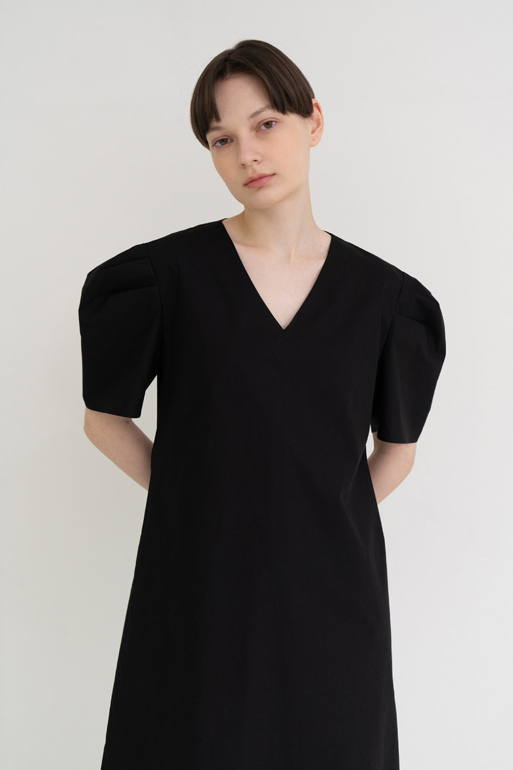 Mono Puff Long Dress Black