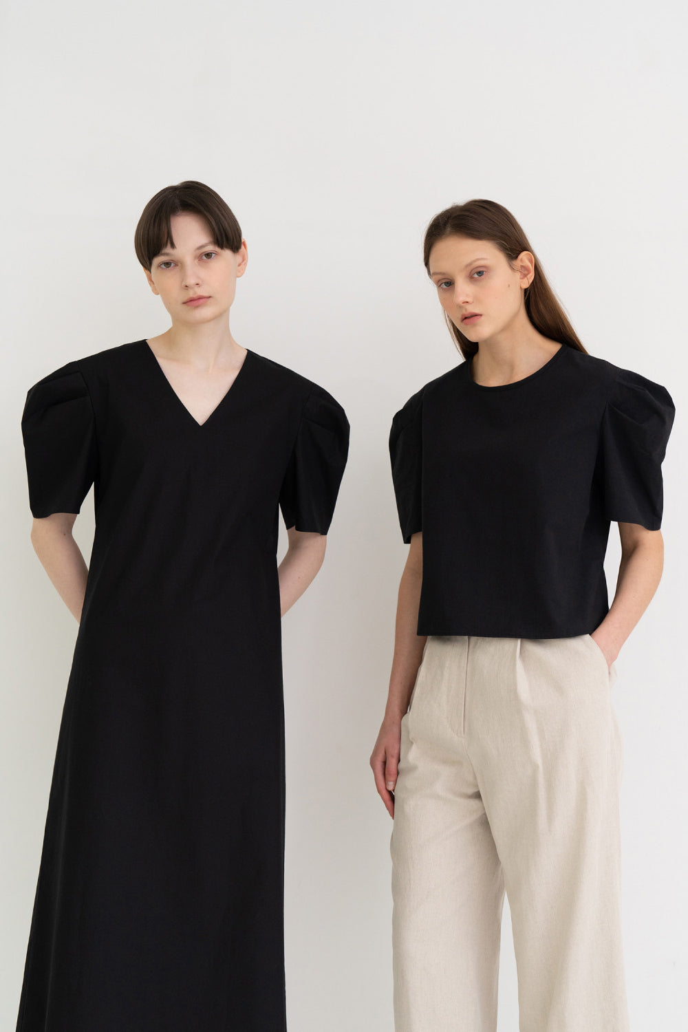 Mono Puff Long Dress Black