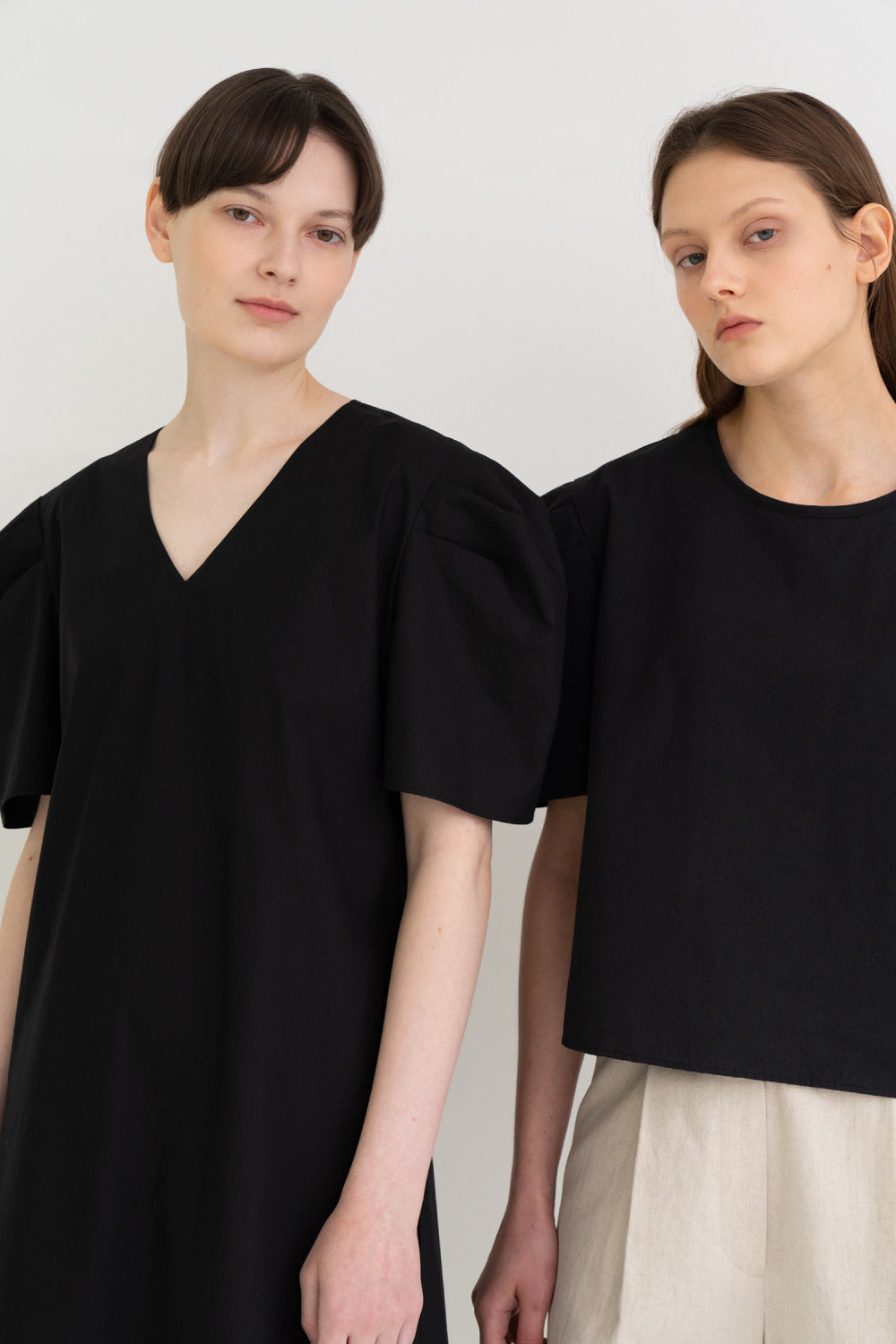 Mono Puff Long Dress Black