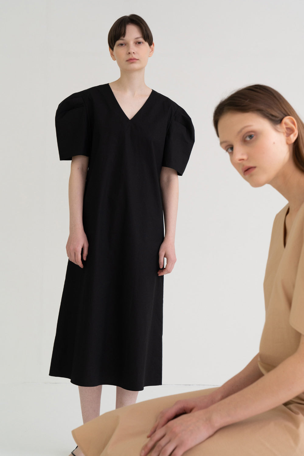 Mono Puff Long Dress Black