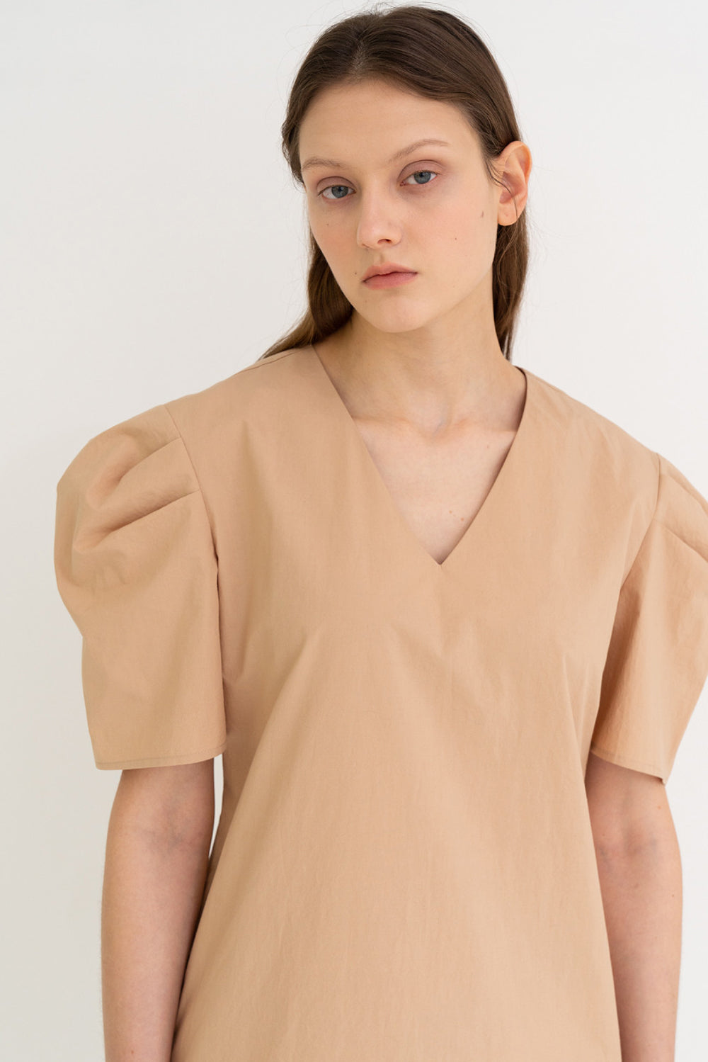 Mono Puff Long Dress Beige