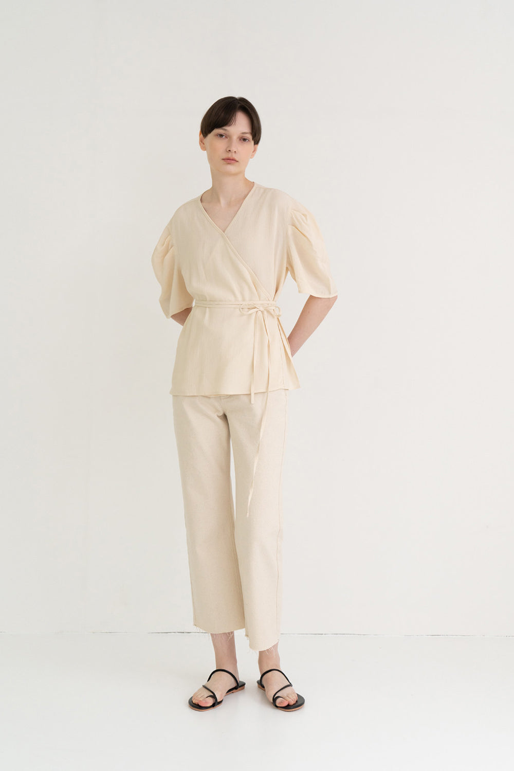 Texture Puff Wrap Top Cream