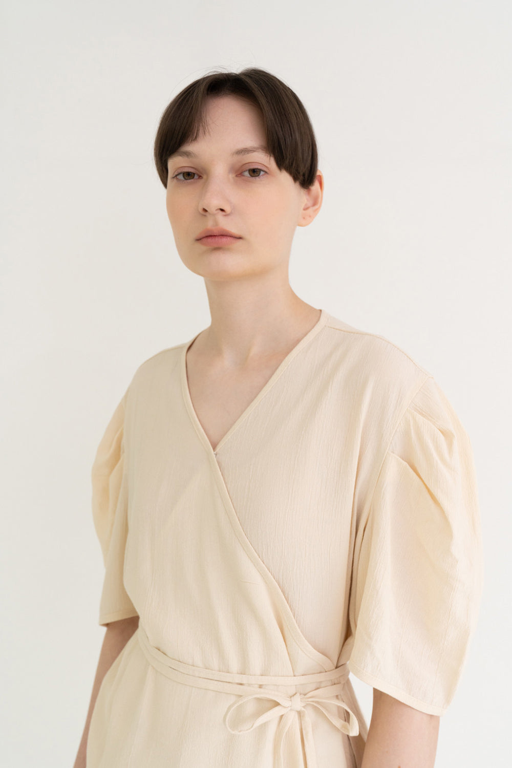 Texture Puff Wrap Top Cream