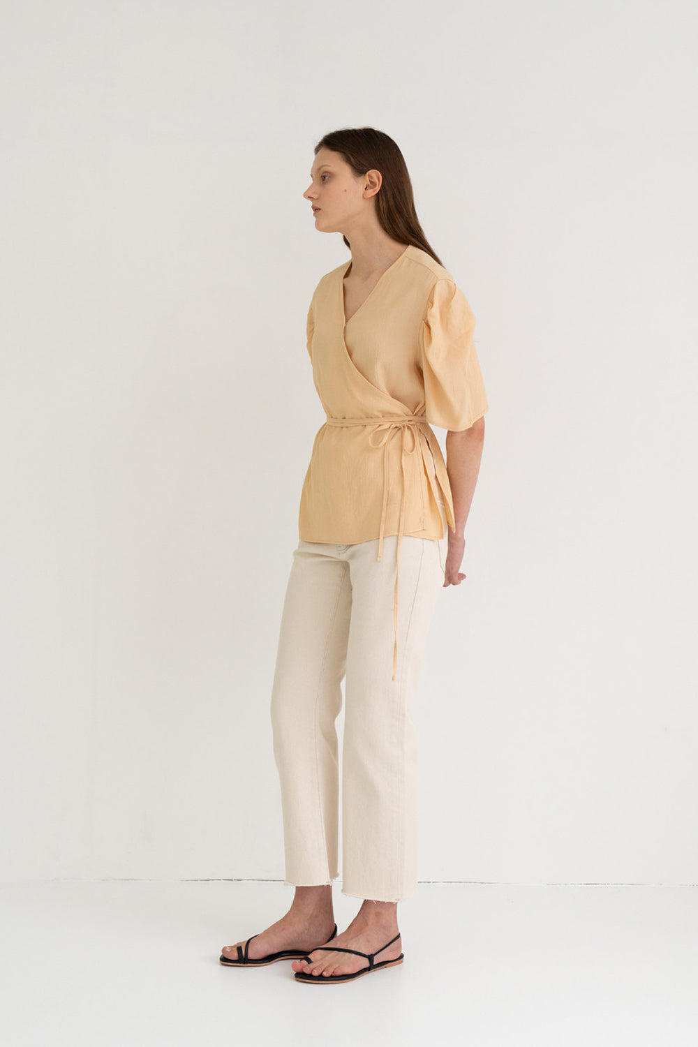 Texture Puff Wrap Top Beige