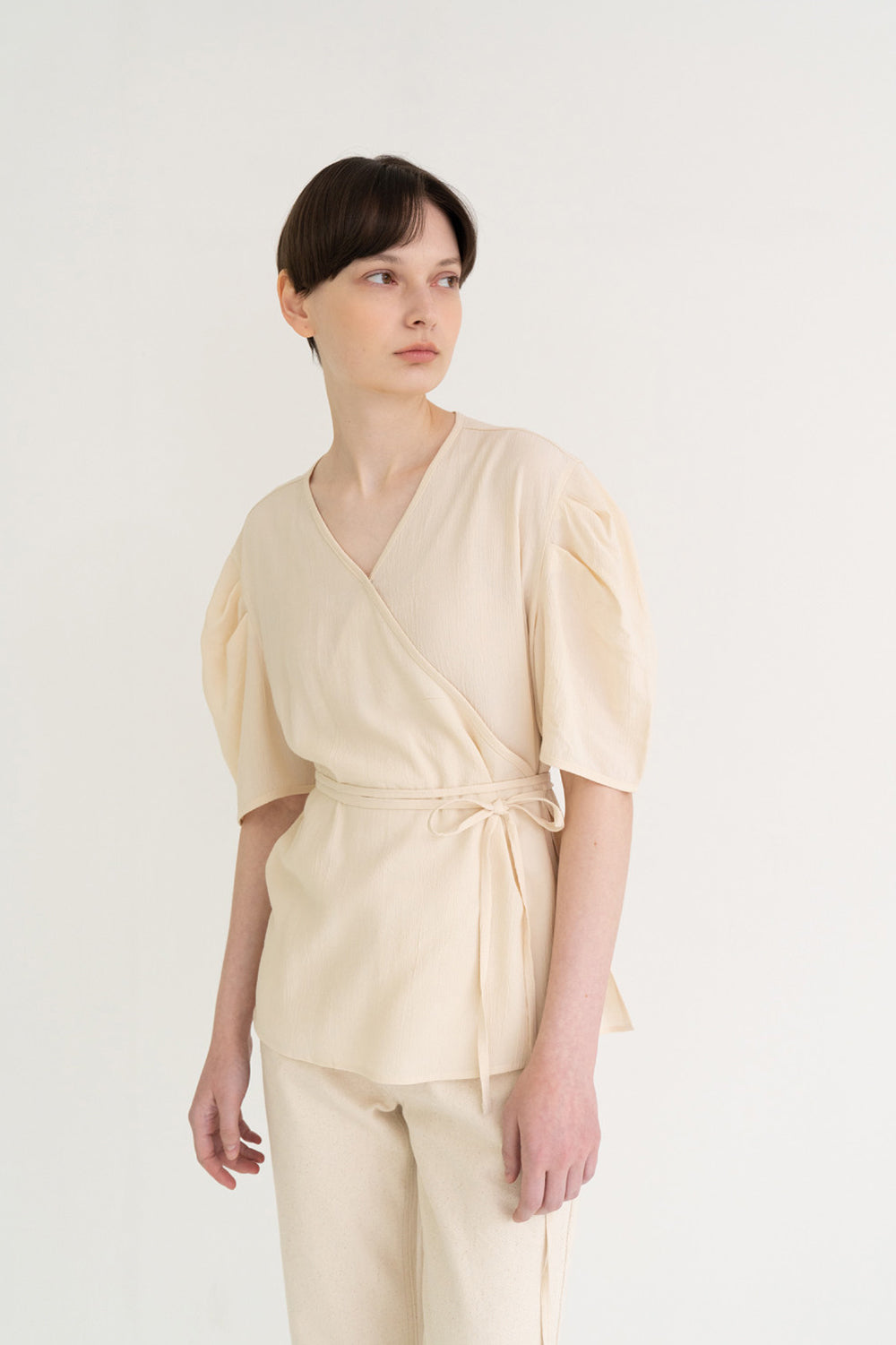 Texture Puff Wrap Top Cream