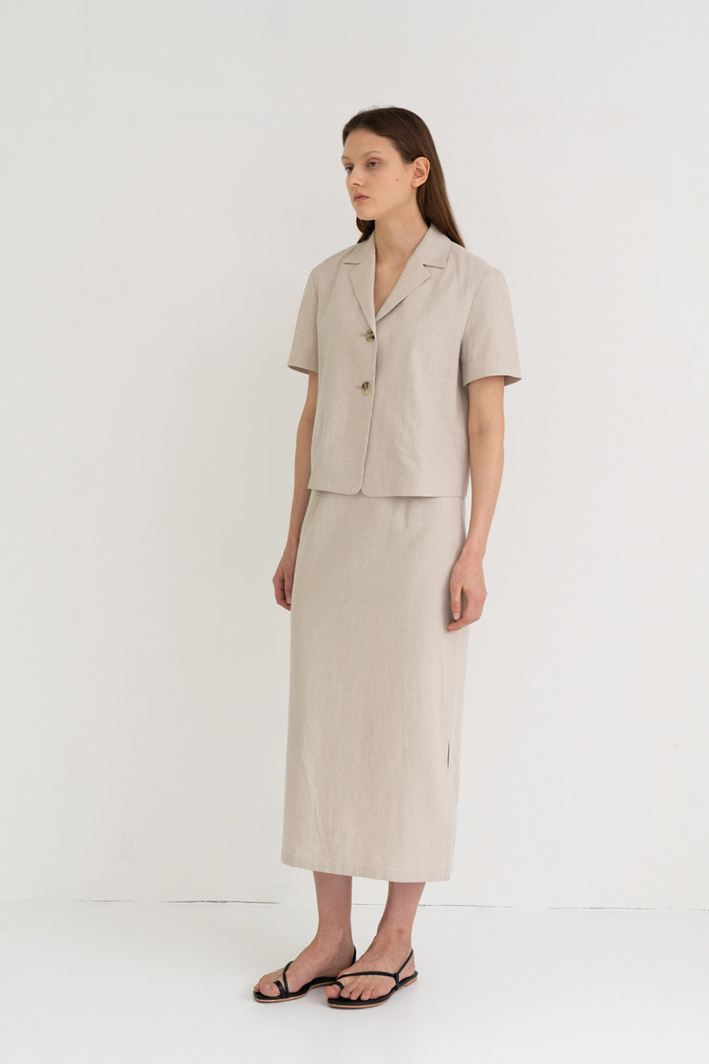 Linen A-line Skirt Beige