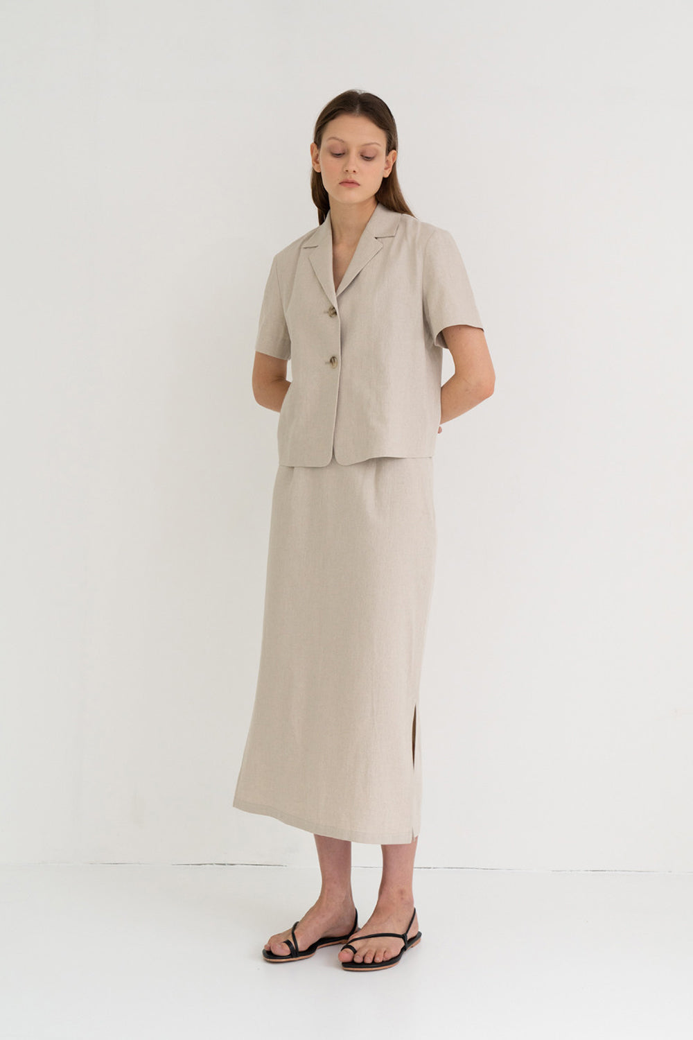 Linen A-line Skirt Beige