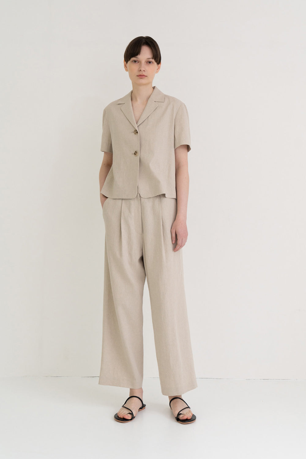Linen Semi Wide Pants Beige
