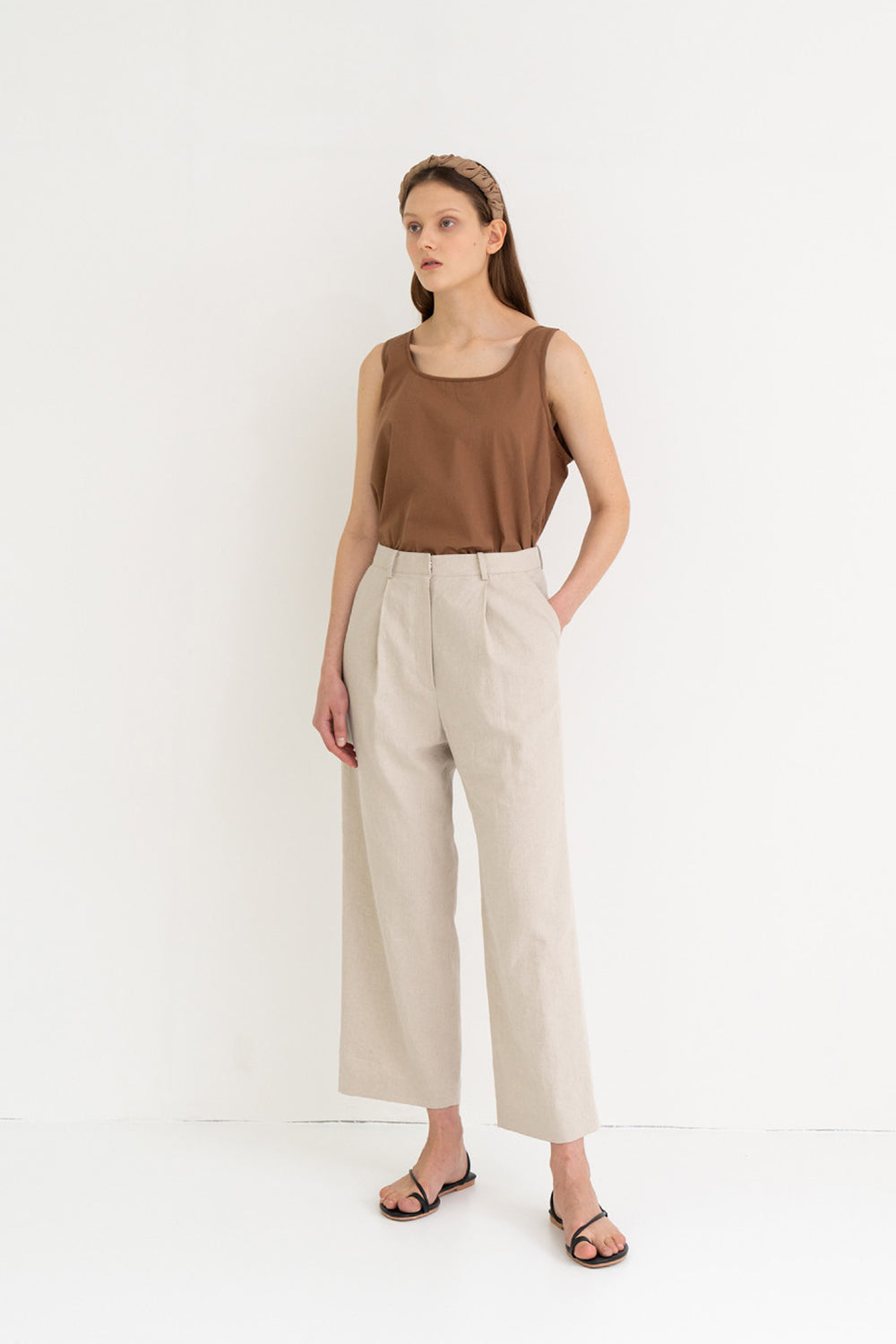 Linen Semi Wide Pants Beige