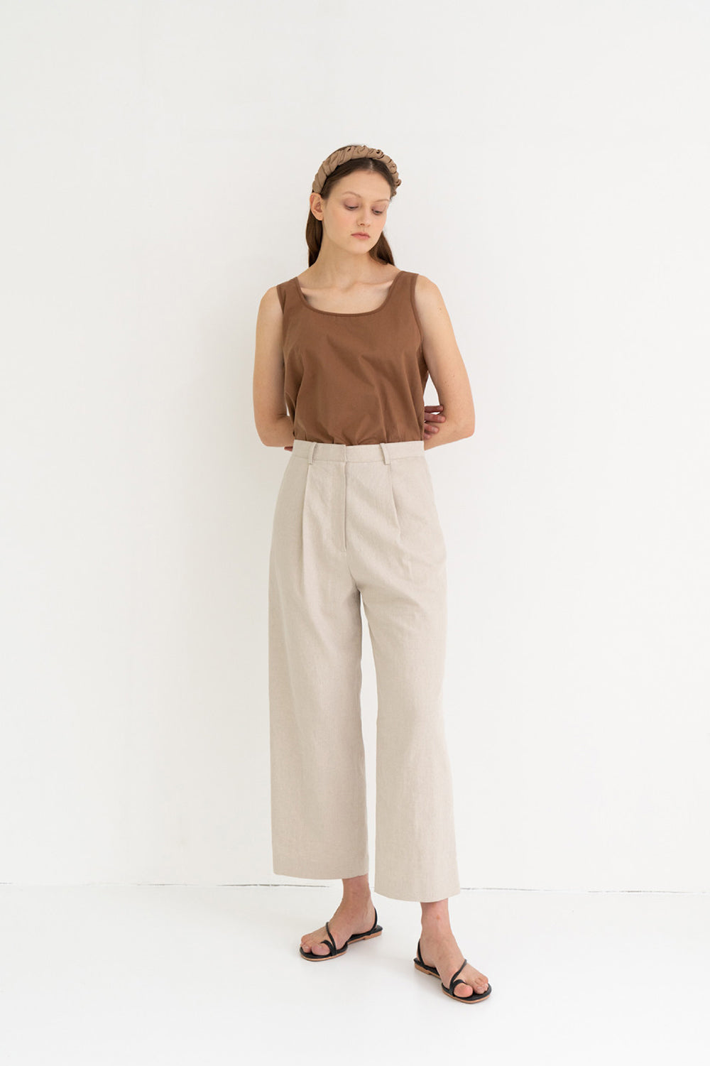 Linen Semi Wide Pants Beige