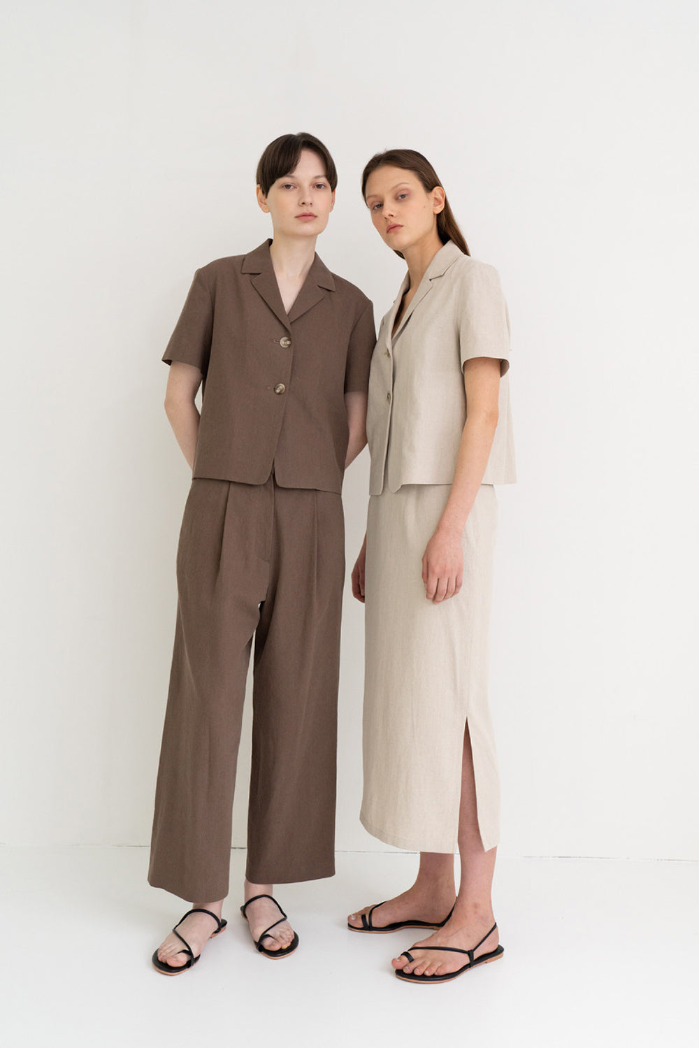 Linen Semi Wide Pants Brown