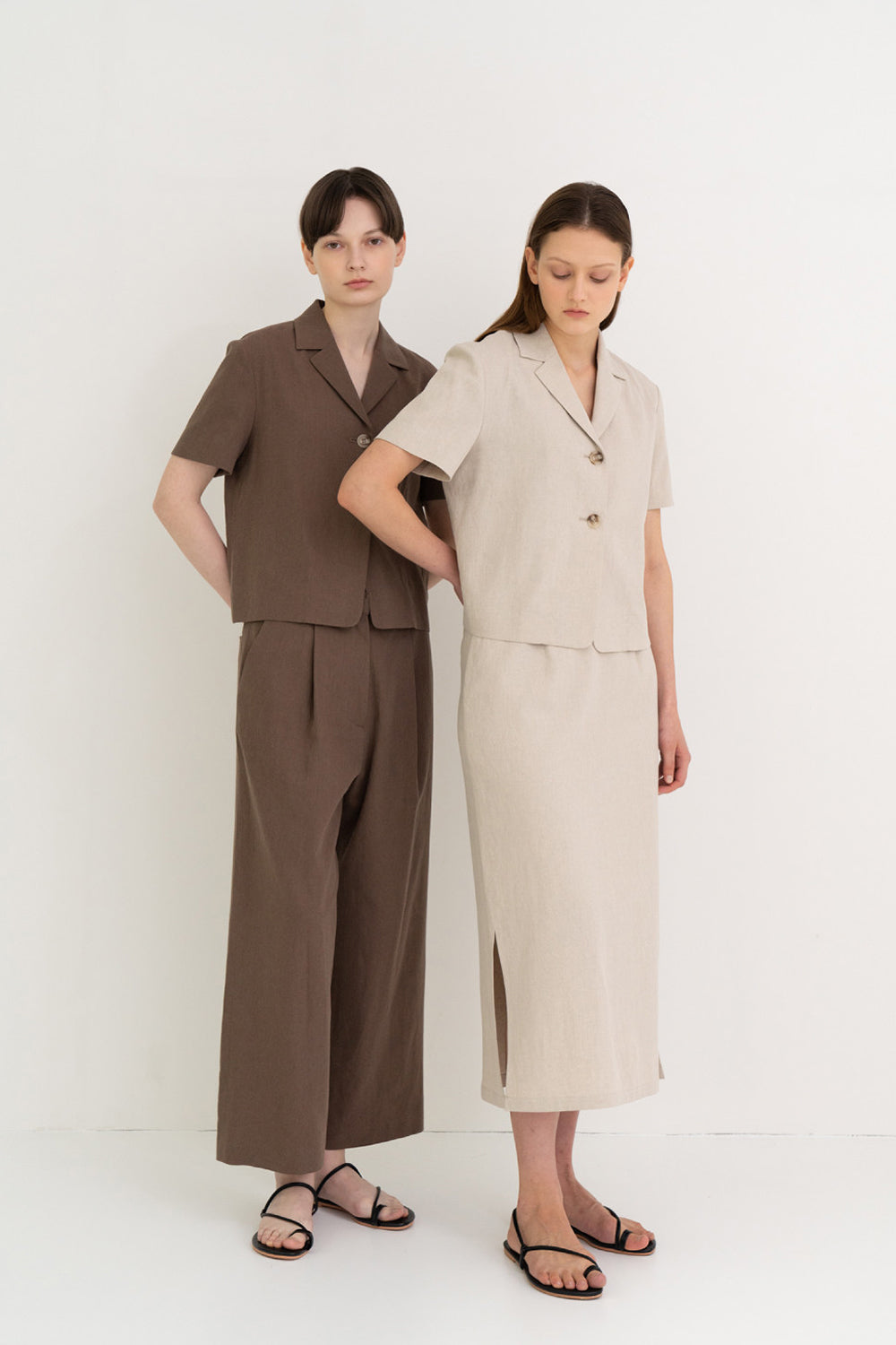 Linen Semi Wide Pants Brown