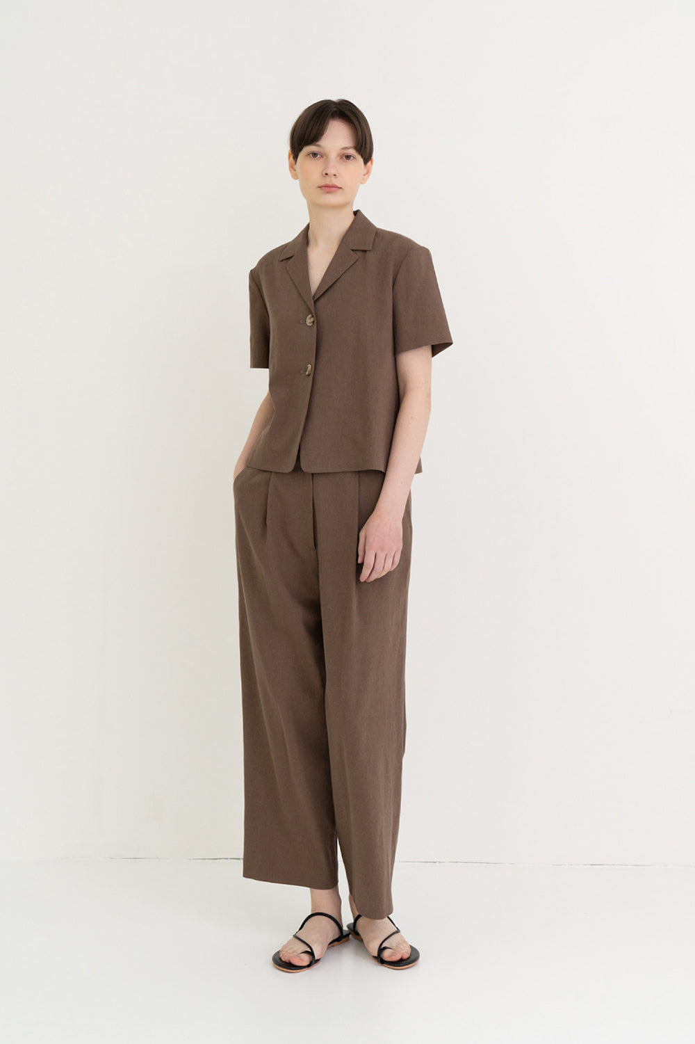 Linen Semi Wide Pants Brown