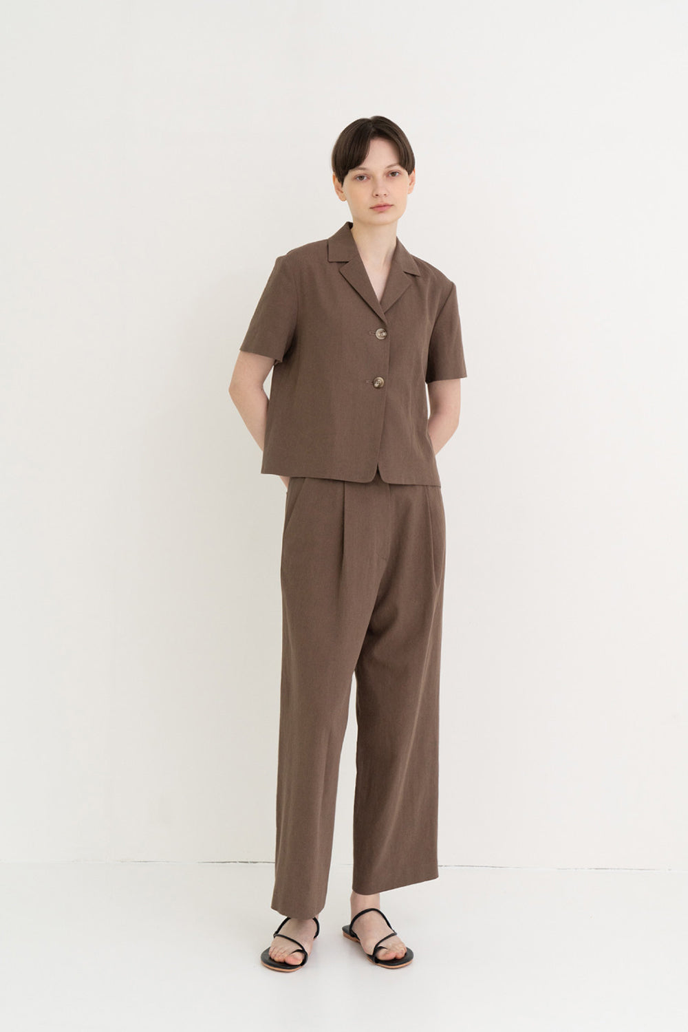 Linen Semi Wide Pants Brown