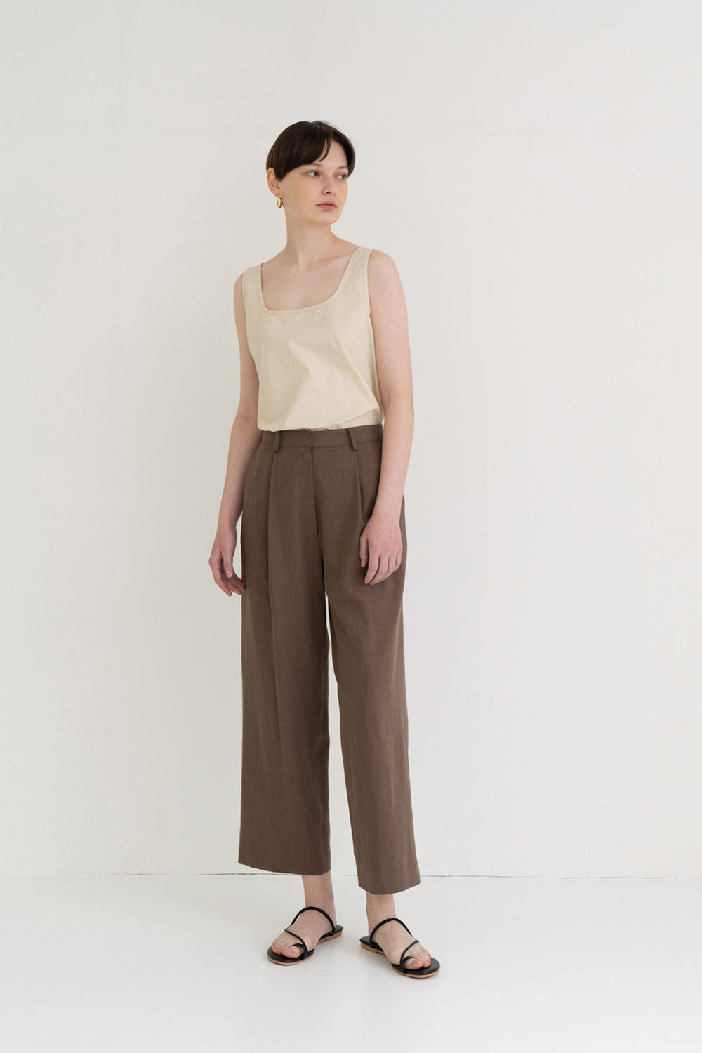 Linen Semi Wide Pants Brown