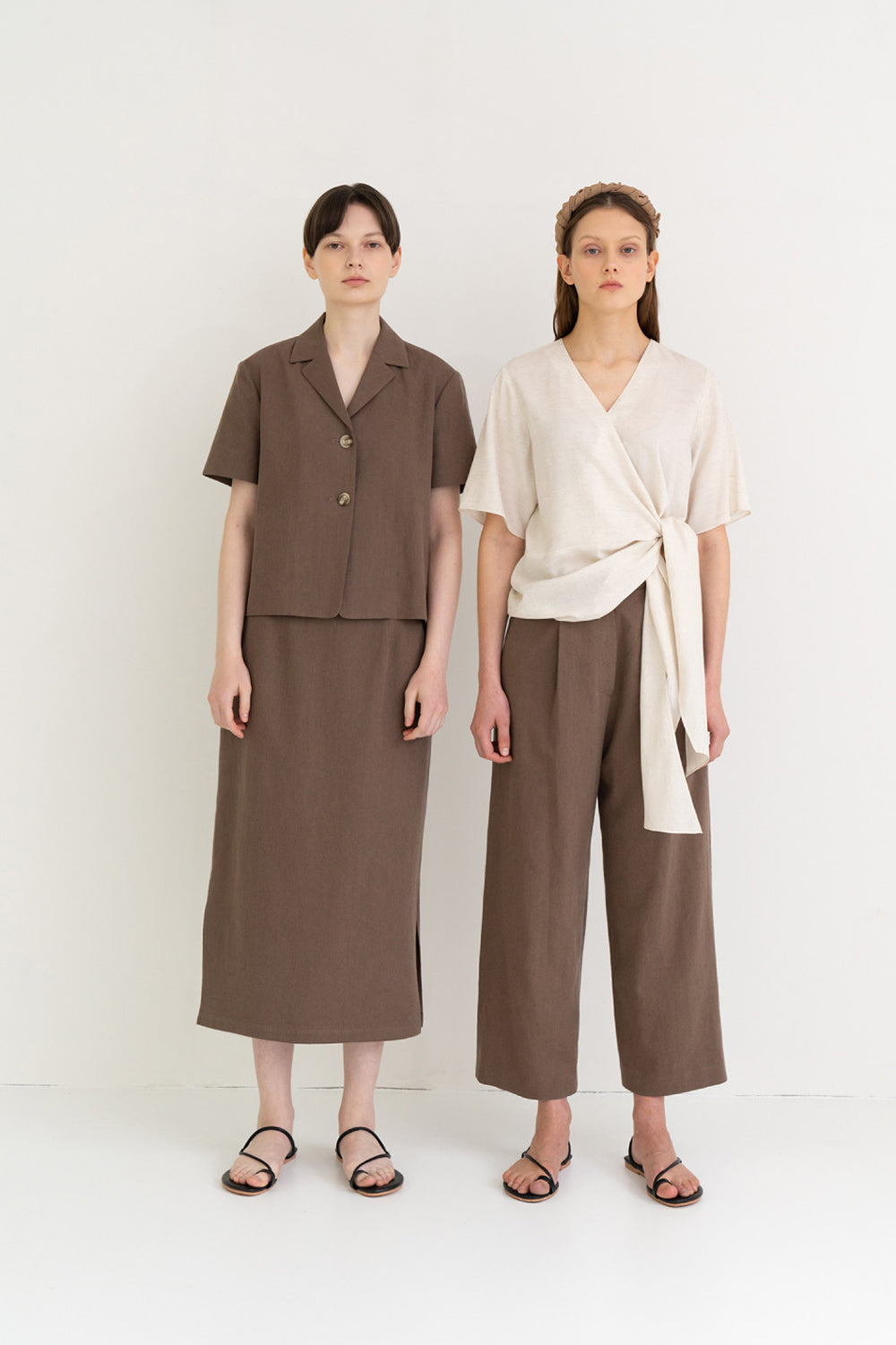 Linen Semi Wide Pants Brown