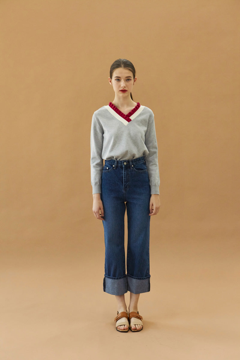 Fold Denim Pants - Blue