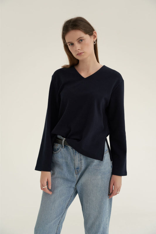V-Neck Simple Top Navy