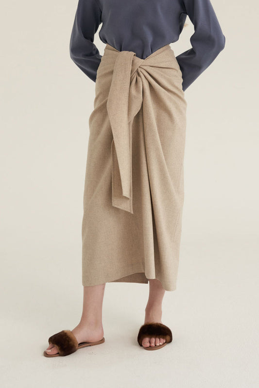 Twist Thin Wool Skirt Oatmeal