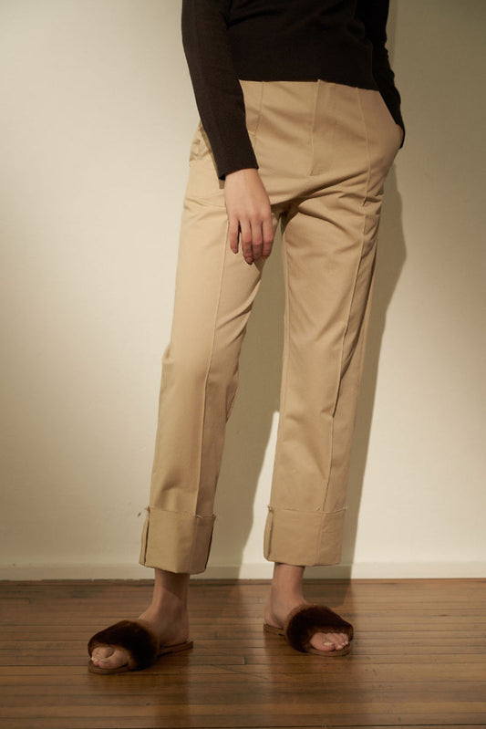 Cozy Pintuck Roll Up Pants Beige