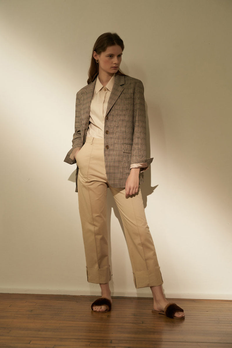 Cozy Pintuck Roll Up Pants Beige