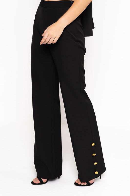 Wide Leg Trouser With Gold Buttons