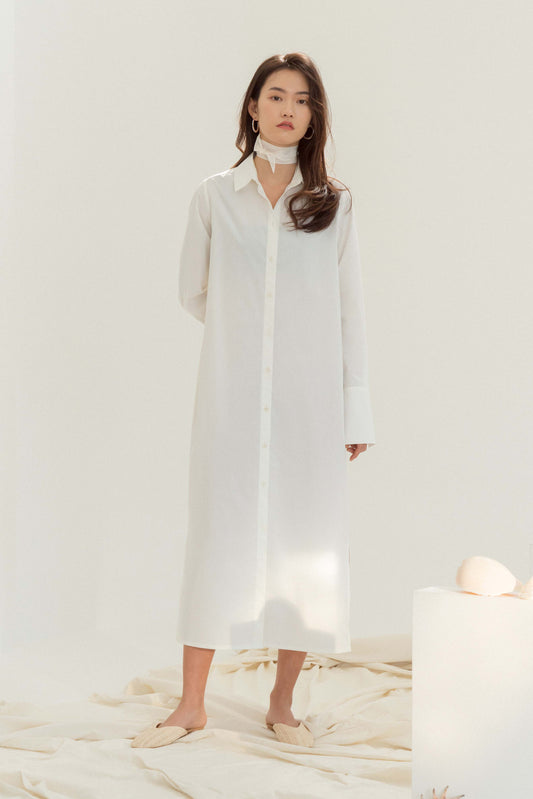 Fine Long Shirt Dress - Ivory