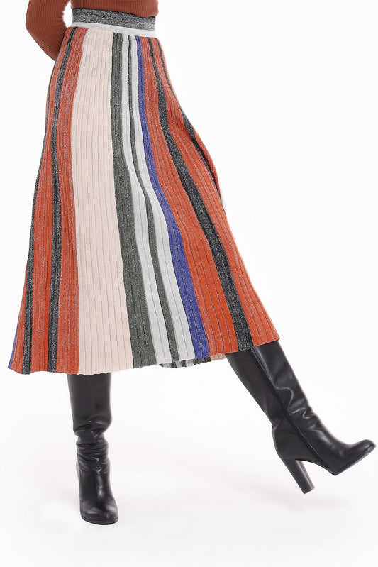 Knitted Brocade Maxi Skirt Multicolours Stripes