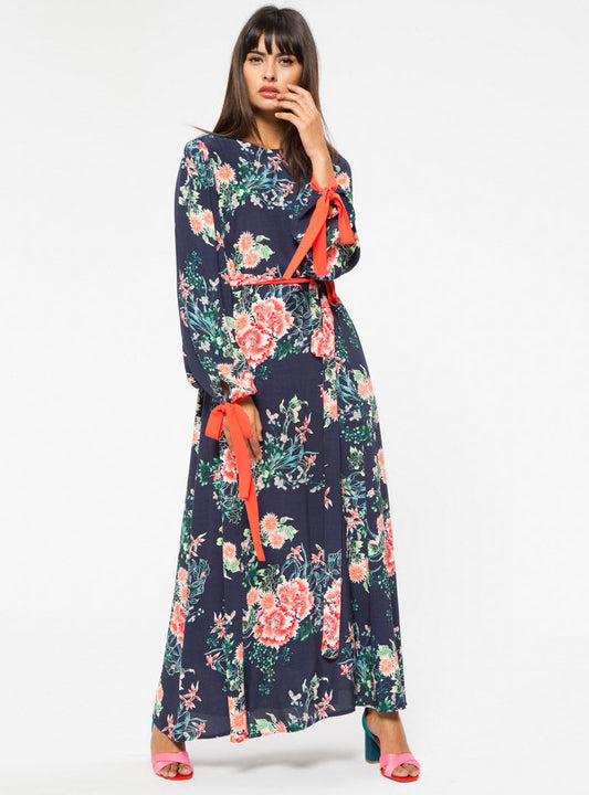 Orange Contrast Floral Dress