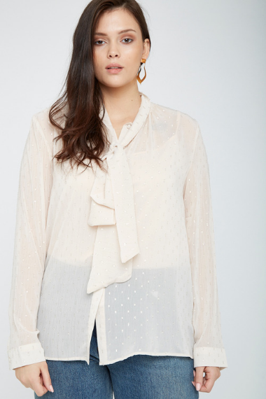 Plus Size Nude Pussybow Blouse With Polka Dots