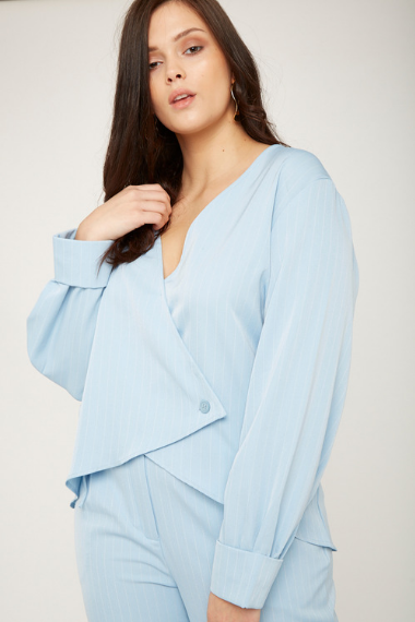 Plus Size Sky Blue Pinstripe Wrap Top