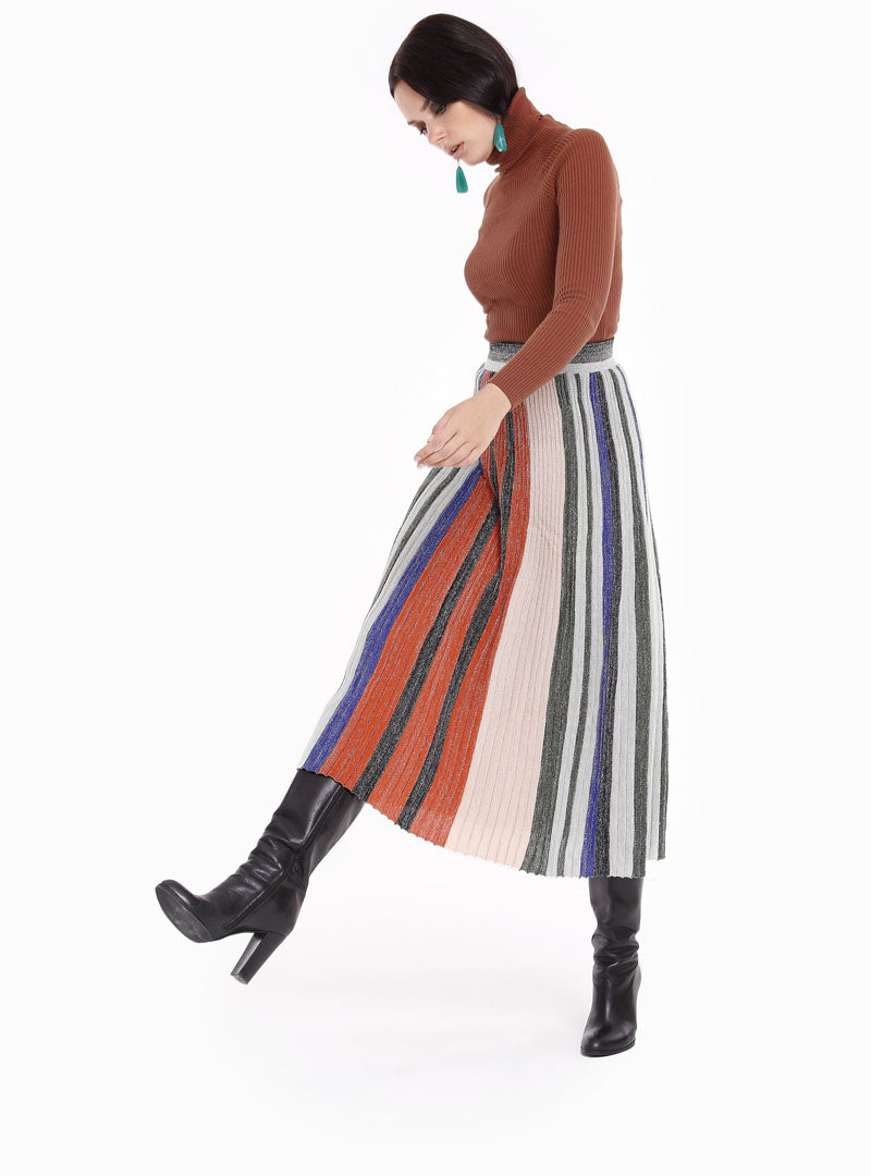 Knitted Brocade Maxi Skirt Multicolours Stripes