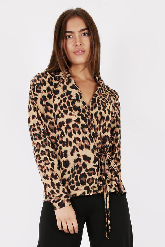 Wrap Blouse in Leopard Print