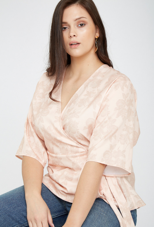 Plus Size Jacquard Wrap Top in Pink