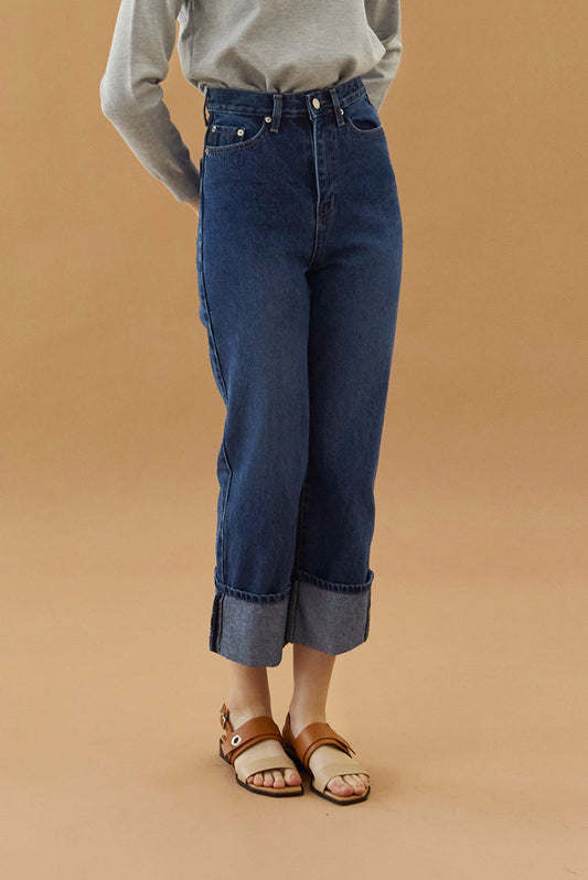 Fold Denim Pants - Blue