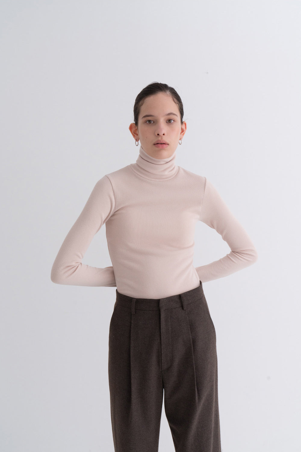 Comfy Pintuck Wool Pants Brown