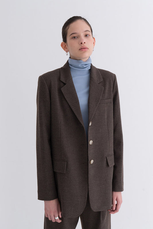 Natural Mannish Basic Wool Jacket Brown