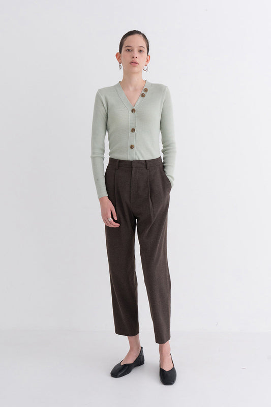 Comfy Pintuck Wool Pants Brown