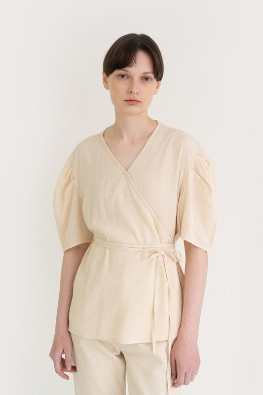 Texture Puff Wrap Top Cream