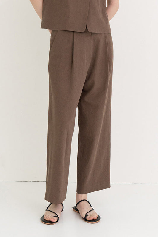 Linen Semi Wide Pants Brown