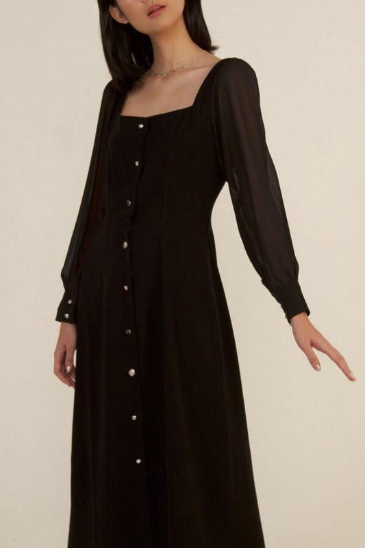 Alcea Puff Long Sleeve Dress in Black